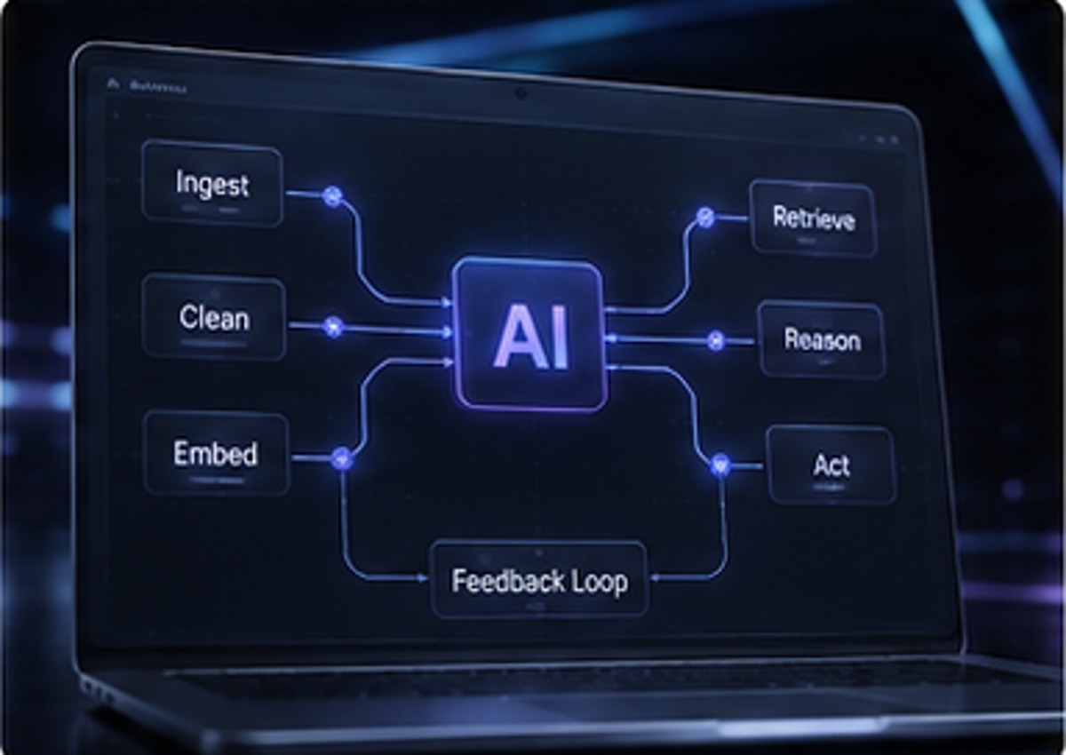 A small team reviewing AI agent metrics on a laptop in a bright studio