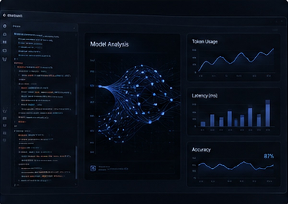 An engineer reviewing AI model logs and metrics on a monitor
